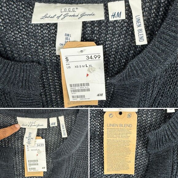 H&M Women’s Dark Blue Deep V Neck Long Sleeve Sweater Pullover Sweatshirt Size L - Picture 8 of 16